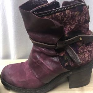 A.S.98 Designer Functional Fashion Boots: Purple Leather Ankle Boots sz 8 (39)